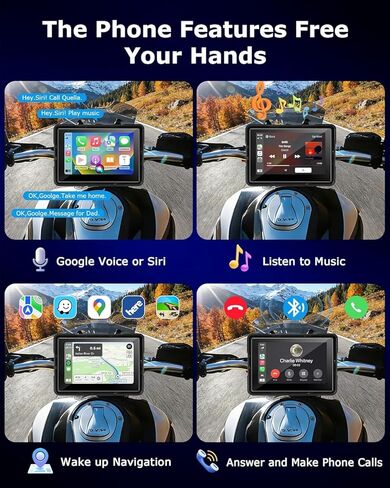 5 Inch Motorcycle Carplay with TPMS GPS Navigation System with Apple Carplay and Android Auto Portable Screen with Dual Bluetooth, Navigation, Siri, Google Assistant Included TPMS in Kuwait