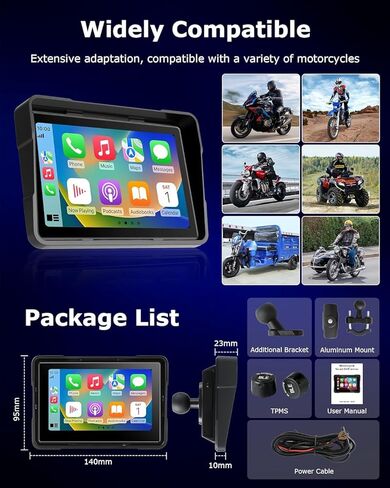 5 Inch Motorcycle Carplay with TPMS GPS Navigation System with Apple Carplay and Android Auto Portable Screen with Dual Bluetooth, Navigation, Siri, Google Assistant Included TPMS in Kuwait