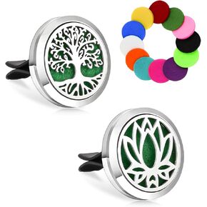 2 PCS 30mm Car Diffuser Vent Clips, Tree of Life Aromatherapy Essential Oil Diffuser Car Clip with 12 Felt Pads, Removable Stainless Steel Air Freshener Lockets for Women Men (Silver) in Kuwait