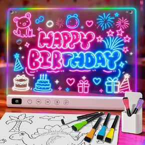 لوحة رسم LED قابلة لإعادة الشحن مقاس 16 بوصة للأطفال، لوحة ملاحظات LED Doodle مع الألوان، لوحة رسم مضيئة نيون مع علامات وورق تتبع، أفكار إبداعية لهدية عيد الفصح وعيد الميلاد in Kuwait