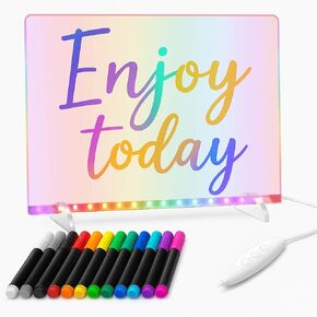 لوحة رسم LED RGB مع 12 قلم تحديد و7 أوضاع إضاءة للأطفال لكتابة الملاحظات وتتبع الرسائل، وسادة مسح جافة من الأكريليك مقاس 13.8 × 10 بوصة in Kuwait