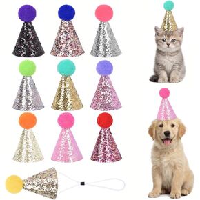 10PCS Mini Party Hats for Stuffed Animals, Cat Dog Birthday Hat with Adjustable Stretch Cord, Party Animal Birthday Decorations (Colourful) in Saudi Arabia