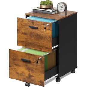 DEVAISE 2 Drawer File Cabinet, Mobile Printer Stand, Wood Filing-Cabinet fits A4 or Letter Size for Home Office, Rustic Brown in Saudi Arabia