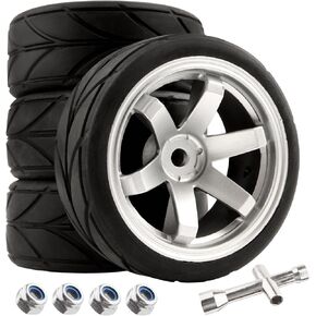 RC 1/10 مقياس على إطارات الطريق OD2.55 إطارات عجلة مطاطية بديلة 12 مم سداسية متوافقة مع Traxxas 4 Tec 2.0 Tamiya TT01 XV01 Kyosho WR8 Sakura WLtoys HPI Touring Racing Car in Kuwait