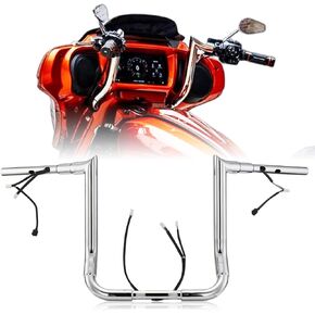 1 1/2 بوصة 14 بوصة Rise Street Glide Handlebar 1.5 بوصة Fat Meathook Ape Hanger لـ Harley 2023-up CVO Street Glide FLHXSE & 2024 2025 2026 FLHX سلك مسبق السلك CAN-Bus وسلك TBW، كروم in Kuwait