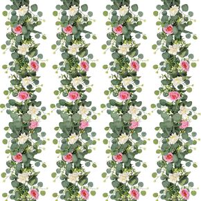 TOCHGREEN 2 Pack 13Ft Artificial Eucalyptus Flower Garland with Pink Roses, Fake Rose Flower Greenery Garland Floral Vines for Wedding Home Party Table Runner Decor (4PCS, Pink) in Kuwait