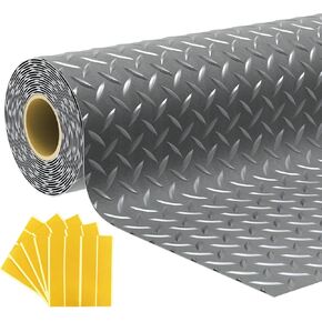 7.5x20 FT Garage Floor Mat, 2.8mm Thickened Flooring Roll Under Car Mat with 20Pcs Tapes, Diamond Plate, Non-Slip Floor Protector Mat for Trailer, Garage, Warehouse, Gyms, Trailer, Black in Saudi Arabia