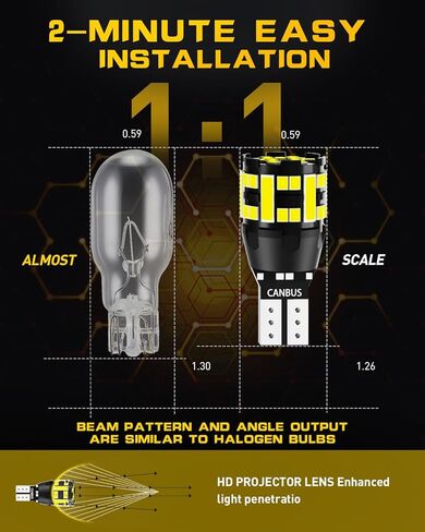 مصابيح LED 912 921 - مصابيح عكسية احتياطية، 44-SMD، أكثر سطوعًا بنسبة 600%، 6500K أبيض، غير قطبية - تناسب 906، W16W، T15، 921 - استبدال مباشر - عبوتان in Kuwait