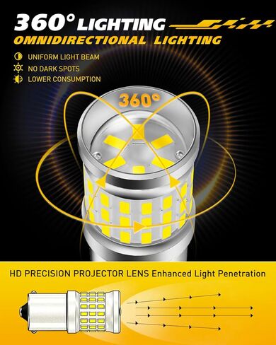 لمبة LED 1156 مطورة، 500% فائقة السطوع و6500 كلفن أبيض بارد، بديلة لمصابيح 7506 BA15S P21W مع تصميم تبديد الحرارة وتقنية عرض عالية الدقة (عبوتان) in Kuwait