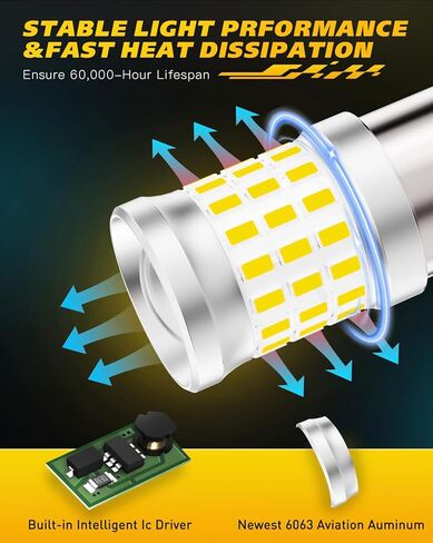 لمبة LED 1156 مطورة، 500% فائقة السطوع و6500 كلفن أبيض بارد، بديلة لمصابيح 7506 BA15S P21W مع تصميم تبديد الحرارة وتقنية عرض عالية الدقة (عبوتان) in Kuwait