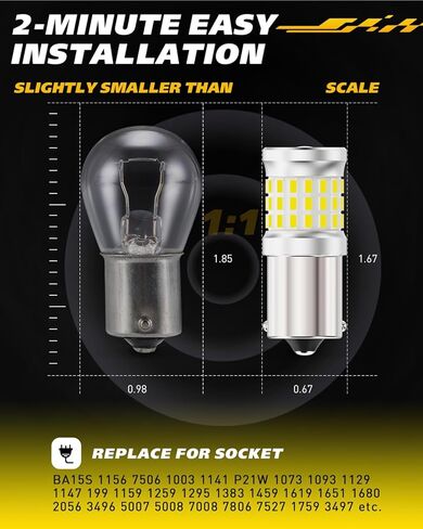 لمبة LED 1156 مطورة، 500% فائقة السطوع و6500 كلفن أبيض بارد، بديلة لمصابيح 7506 BA15S P21W مع تصميم تبديد الحرارة وتقنية عرض عالية الدقة (عبوتان) in Kuwait