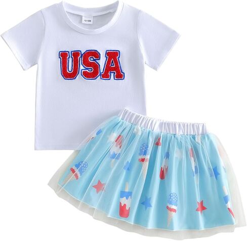 BemeyourBBs Toddler Girl 4th of July Outfit USA T shirt Red White and Blue Tutu Skirt Set Fourth of July Outfit for Girls in Saudi Arabia