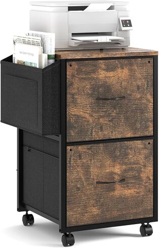 VINGLI 2 Drawer File Cabinet with Side Bag, Rolling Mobile Under Desk with Wheels, Fabric Drawers Printer Stand for Home Office, Fits Letter Size, Rustic Brown in Saudi Arabia