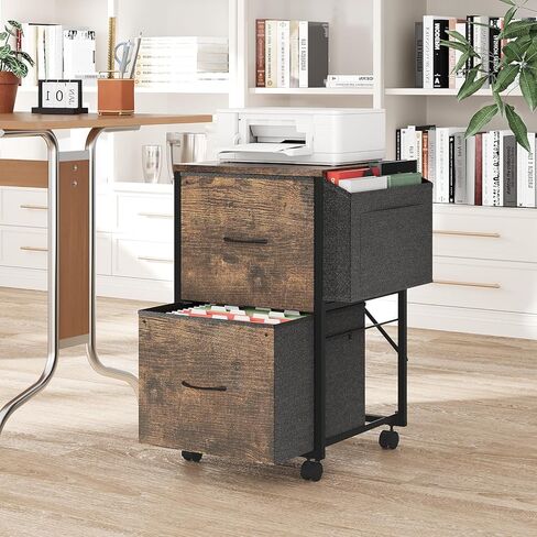 VINGLI 2 Drawer File Cabinet with Side Bag, Rolling Mobile Under Desk with Wheels, Fabric Drawers Printer Stand for Home Office, Fits Letter Size, Rustic Brown in Saudi Arabia