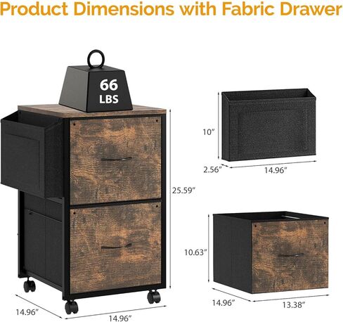 VINGLI 2 Drawer File Cabinet with Side Bag, Rolling Mobile Under Desk with Wheels, Fabric Drawers Printer Stand for Home Office, Fits Letter Size, Rustic Brown in Saudi Arabia