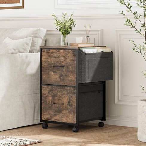 VINGLI 2 Drawer File Cabinet with Side Bag, Rolling Mobile Under Desk with Wheels, Fabric Drawers Printer Stand for Home Office, Fits Letter Size, Rustic Brown in Saudi Arabia