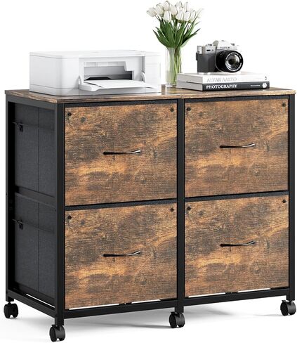 VINGLI 2 Drawer File Cabinet with Side Bag, Rolling Mobile Under Desk with Wheels, Fabric Drawers Printer Stand for Home Office, Fits Letter Size, Rustic Brown in Saudi Arabia