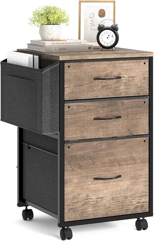 VINGLI 2 Drawer File Cabinet with Side Bag, Rolling Mobile Under Desk with Wheels, Fabric Drawers Printer Stand for Home Office, Fits Letter Size, Rustic Brown in Saudi Arabia
