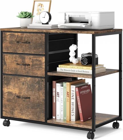 VINGLI 2 Drawer File Cabinet with Side Bag, Rolling Mobile Under Desk with Wheels, Fabric Drawers Printer Stand for Home Office, Fits Letter Size, Rustic Brown in Saudi Arabia