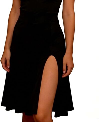 ZYMOZYM Women Black Stretchy High Slit Skirt with Shorts Short Flare Knee Length Latin Tango Dance Casual Skirt in Saudi Arabia