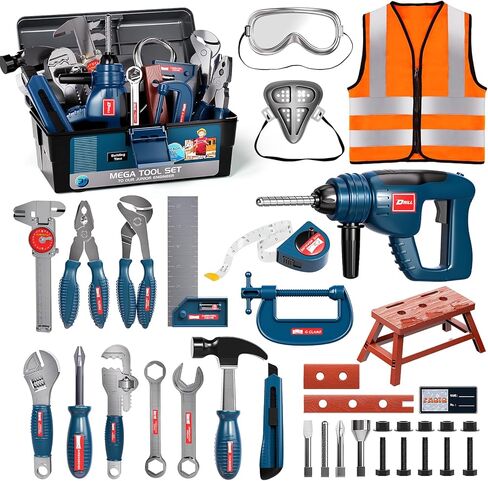 Deejoy Tool Set with Tool Box & Electronic Toy Drill, Pretend Play Kids Construction Kits for Kids Ages 3-5 Years Old, Toddler Boy Toys(Blue) in Saudi Arabia
