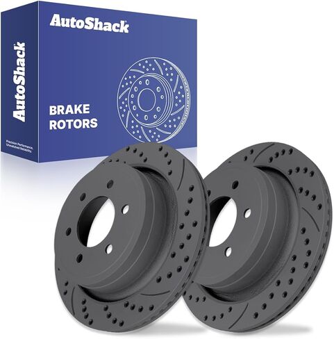 دوارات الفرامل الخلفية AutoShack لسيارة Ford، F-150 2012-2020، 4WD RWD AWD V6 2.7L 3.0L 3.3L 3.5L 3.7L V8 5.0L 6.2L - محفورة ومغطاة - لمسة نهائية سوداء غير لامعة - BlackShield - 13.71 بوصة (348.2 مم)، 6 عروات in Kuwait