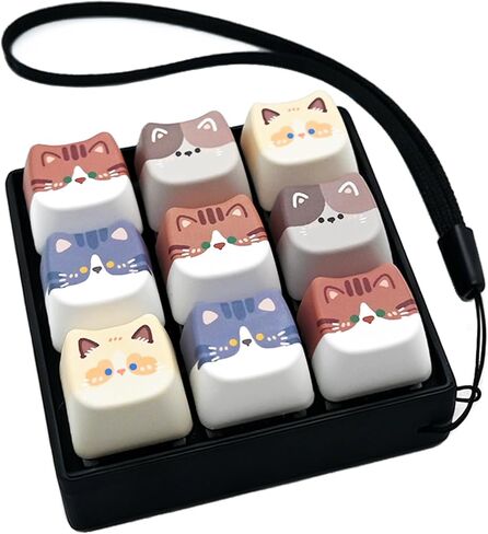 لوحة المفاتيح Fidget Clicker، 9 مفاتيح Clicky Keyboards Keychain Fidgets للبالغين، أغطية مفاتيح كريمية لتخفيف الضغط على زر إصبع القط لتخفيف الضغط القلق (9 في 1) in Kuwait