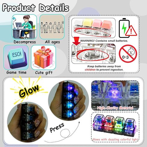 2 PCS Keyboard Fidget Toy, Keyboard Fidget with LED Light Keychain 4-in-1 Keyboard Decompression Button Finger Clicker Toys, Button Stress Relief Fidget for Kids Women(Transparent Black) in Saudi Arabia
