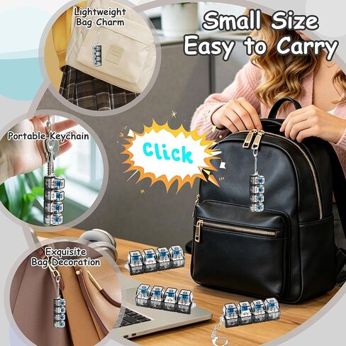 2 PCS Keyboard Fidget Toy, Keyboard Fidget with LED Light Keychain 4-in-1 Keyboard Decompression Button Finger Clicker Toys, Button Stress Relief Fidget for Kids Women(Transparent Black) in Saudi Arabia