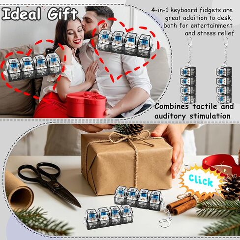 2 PCS Keyboard Fidget Toy, Keyboard Fidget with LED Light Keychain 4-in-1 Keyboard Decompression Button Finger Clicker Toys, Button Stress Relief Fidget for Kids Women(Transparent Black) in Saudi Arabia