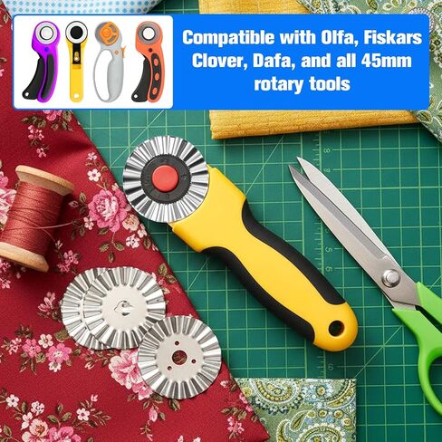شفرات تقطيع دوارة مقاس 45 مم، مجموعة استبدال الشفرات الدوارة المموجة 6 قطع، أداة قطع ورق النسيج ذات الشفرات المزخرفة لخياطة اللحف والفنون والحرف اليدوية in Kuwait