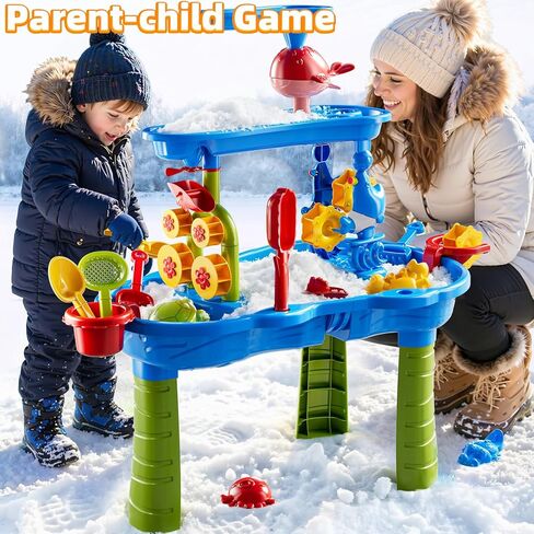 3-Tier Sand and Water Activity Table for Kids 3-8, Sensory Play Table with Waterfall Design & Beach Toy Set, Outdoor Backyard Playset for Toddlers 2-6, Great Birthday Present in Saudi Arabia