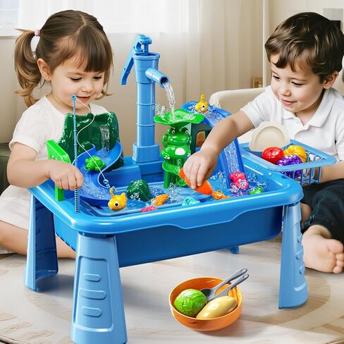 طاولة مياه للأطفال الصغار 1-3 - حوض لعب للأطفال مع مضخة ومياه جارية، طاولة مياه للأطفال من سن 4 إلى 8 سنوات مع ألعاب صيد السمك، ألعاب هدايا حسية خارجية للصيف للأولاد والبنات 2 3 4 5 6 7 8 in Kuwait