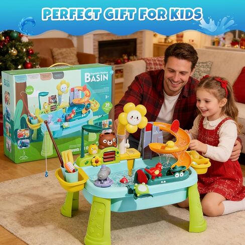 Upgraded Toddler Sand Water Table Toy with Electric Water Pump, Kids Sand Water with Faucet/Play Food Accessories/Fishing Toy, Kitchen Play Sink Toys for Girl Boy Age 3+ (Blue) in Saudi Arabia