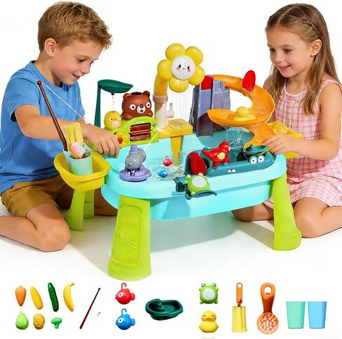 Upgraded Toddler Sand Water Table Toy with Electric Water Pump, Kids Sand Water with Faucet/Play Food Accessories/Fishing Toy, Kitchen Play Sink Toys for Girl Boy Age 3+ (Blue) in Saudi Arabia