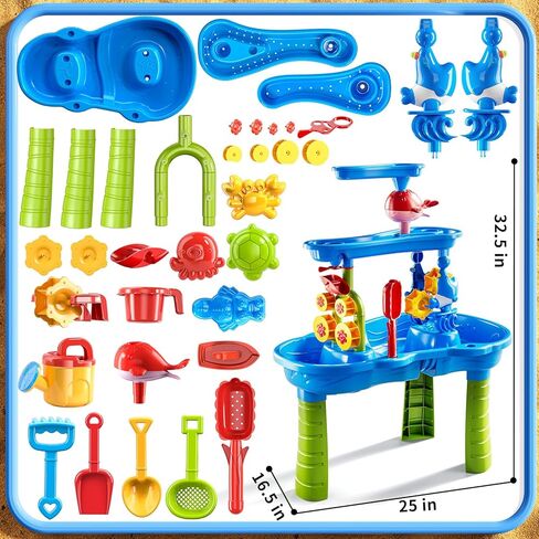 3-Tier Sand and Water Table Toys for Kids Aged 3 4 5 6 7 8, Water Waterfall Sensory Play Table with Beach Toys Accessories, Outdoor Activity Playset for Toddlers 2-4 3-5 4-6, Birthday Gifts in Kuwait