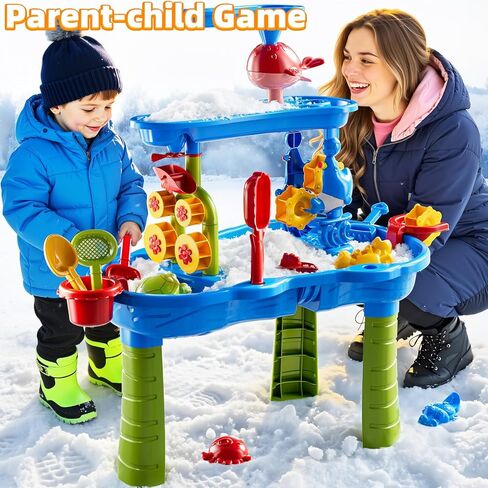 3-Tier Sand and Water Table Toys for Kids Aged 3 4 5 6 7 8, Water Waterfall Sensory Play Table with Beach Toys Accessories, Outdoor Activity Playset for Toddlers 2-4 3-5 4-6, Birthday Gifts in Kuwait