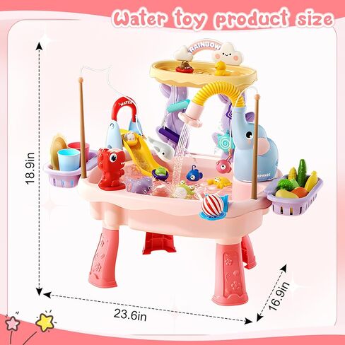 2027 Upgraded Toddler Sand Water Table Toy with Electric Water Pump, Kids Sand Water with Faucet/Play Food Accessories/Fishing Toy, Kitchen Play Sink Toys for Girl Boy Age 3+ (Pink) in Kuwait