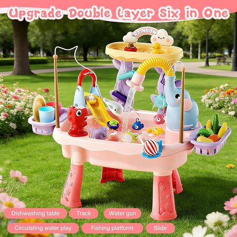2027 Upgraded Toddler Sand Water Table Toy with Electric Water Pump, Kids Sand Water with Faucet/Play Food Accessories/Fishing Toy, Kitchen Play Sink Toys for Girl Boy Age 3+ (Pink) in Kuwait