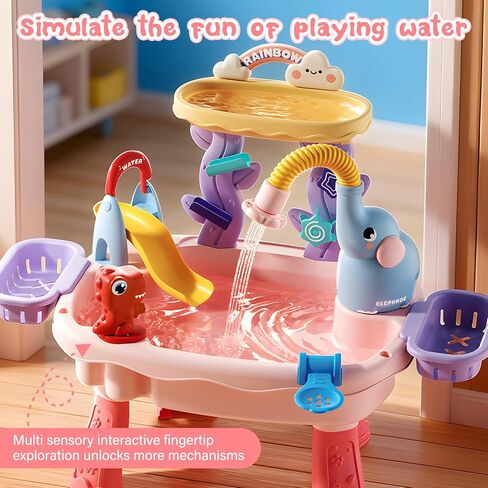 2027 Upgraded Toddler Sand Water Table Toy with Electric Water Pump, Kids Sand Water with Faucet/Play Food Accessories/Fishing Toy, Kitchen Play Sink Toys for Girl Boy Age 3+ (Pink) in Kuwait
