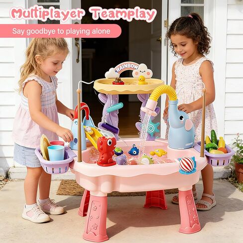 2027 Upgraded Toddler Sand Water Table Toy with Electric Water Pump, Kids Sand Water with Faucet/Play Food Accessories/Fishing Toy, Kitchen Play Sink Toys for Girl Boy Age 3+ (Pink) in Kuwait