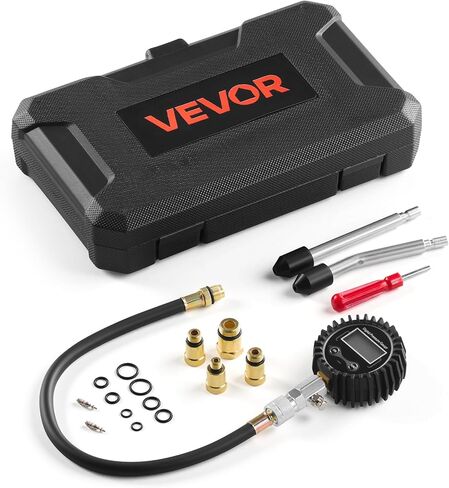 مجموعة اختبار ضغط أسطوانة المحرك VEVOR، نطاق قياس الضغط من 10-200 رطل لكل بوصة مربعة، طقم اختبار الضغط مع 4 محولات، أنابيب معدنية ممتدة مستقيمة وزاوية للسيارات والدراجات النارية in Kuwait