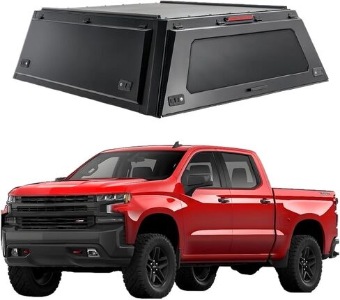 غطاء الشاحنة متوافق مع Chevy Silverado 1500 2014–2018، مظلة بيك اب ذات سطح صلب مع خيمة خفيفة وخلفية، غطاء سرير شاحنة بدون حفر قابل للقفل، غطاء تونيو وغطاء تخييم (6.6 قدم عادي) in Kuwait