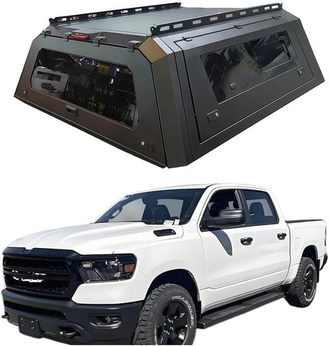 Truck Topper Compatible for Ram 1500 2009-2023 5.7ft, Hardtop Pickup Canopy w/Light & Rear Tent, Lockable No-Drill Truck Bed Cap, Tonneau Cover & Camper Shell(Plain) in Kuwait