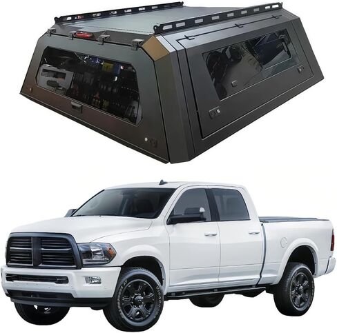 Truck Topper Compatible for Dodge Ram 3500 6.4ft 2017, Hardtop Pickup Canopy w/Light & Rear Tent, Lockable No-Drill Truck Bed Cap, Tonneau Cover & Camper Shell(Decor) in Kuwait