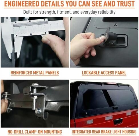 Truck Topper Compatible for Dodge RAM 1500 6.4ft, Hardtop Pickup Canopy w/Light & Rear Tent, Lockable No-Drill Truck Bed Cap, Tonneau Cover & Camper Shell(Decor) in Saudi Arabia