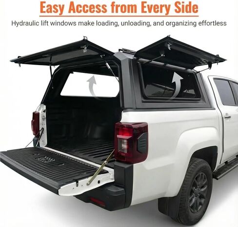 Truck Topper Compatible for Dodge RAM 1500 6.4ft, Hardtop Pickup Canopy w/Light & Rear Tent, Lockable No-Drill Truck Bed Cap, Tonneau Cover & Camper Shell(Decor) in Saudi Arabia