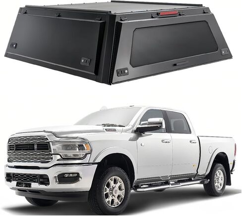 Truck Topper Compatible for Dodge RAM 1500 6.4ft, Hardtop Pickup Canopy w/Light & Rear Tent, Lockable No-Drill Truck Bed Cap, Tonneau Cover & Camper Shell(Decor) in Saudi Arabia