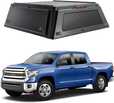 غطاء الشاحنة متوافق مع Toyota Tundra 2018-2024، مظلة بيك اب ذات سطح صلب مع خيمة خفيفة وخلفية، غطاء سرير شاحنة بدون حفر قابل للقفل، غطاء تونيو وغطاء تخييم (نافذة 5.5 قدم) in Kuwait