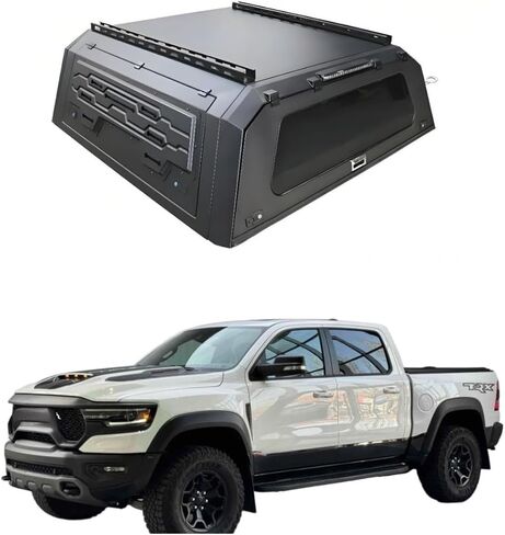 Truck Topper Compatible for Dodge Ram 1500 5.7ft/6.4ft, Hardtop Pickup Canopy w/Light & Rear Tent, Lockable No-Drill Truck Bed Cap, Tonneau Cover & Camper Shell(5.7ft Decor) in Saudi Arabia